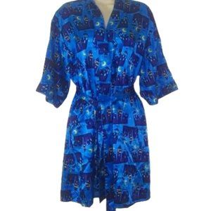 Vintage Miss Fifi Cityscape at Night Graphic Satin Robe